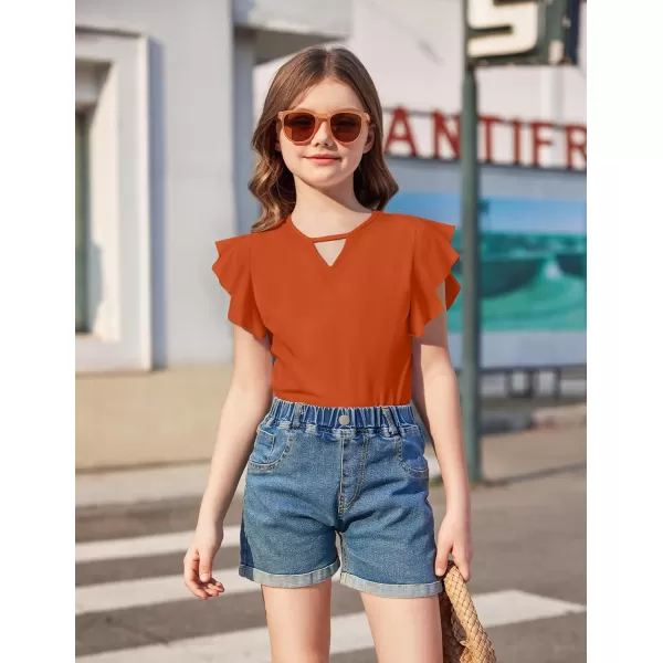 Arshiner Girls Shirts Short Sleeve Tee Ruffle Solid Summer Keyhole Neck Cotton Blouse Tops