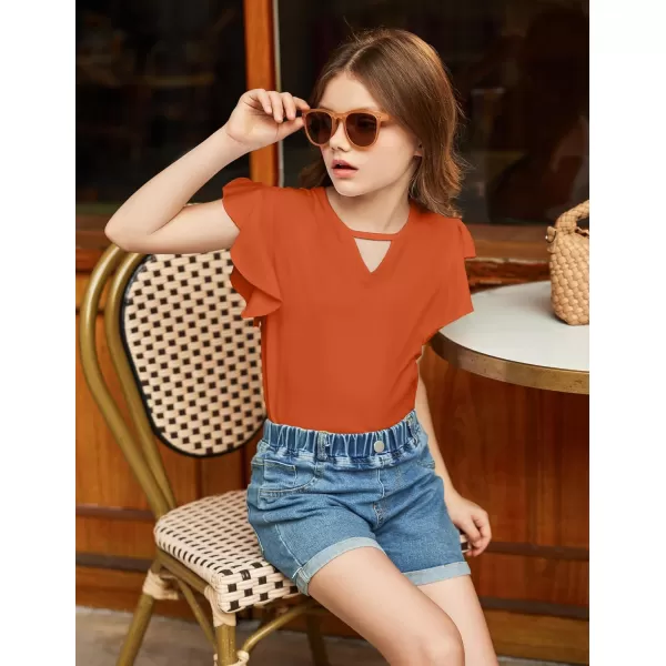 Arshiner Girls Shirts Short Sleeve Tee Ruffle Solid Summer Keyhole Neck Cotton Blouse Tops