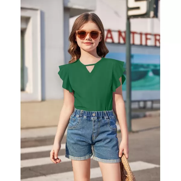 Arshiner Girls Shirts Short Sleeve Tee Ruffle Solid Summer Keyhole Neck Cotton Blouse Tops