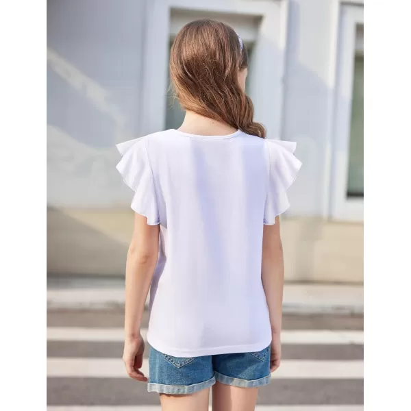 Arshiner Girls Shirts Short Sleeve Tee Ruffle Solid Summer Keyhole Neck Cotton Blouse Tops