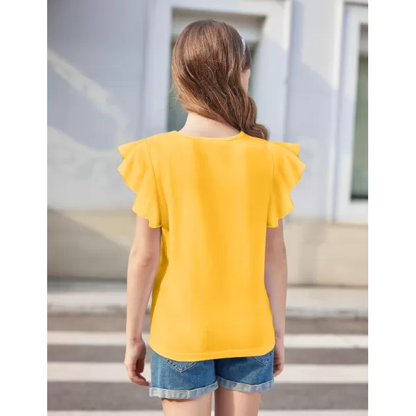 Arshiner Girls Shirts Short Sleeve Tee Ruffle Solid Summer Keyhole Neck Cotton Blouse Tops