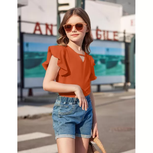 Arshiner Girls Shirts Short Sleeve Tee Ruffle Solid Summer Keyhole Neck Cotton Blouse Tops