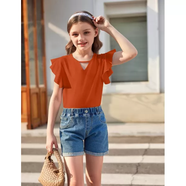 Arshiner Girls Shirts Short Sleeve Tee Ruffle Solid Summer Keyhole Neck Cotton Blouse Tops