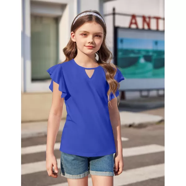Arshiner Girls Shirts Short Sleeve Tee Ruffle Solid Summer Keyhole Neck Cotton Blouse Tops