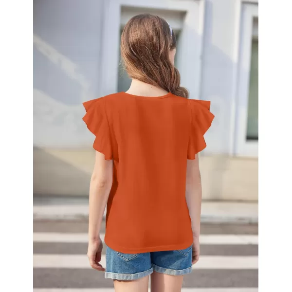 Arshiner Girls Shirts Short Sleeve Tee Ruffle Solid Summer Keyhole Neck Cotton Blouse Tops
