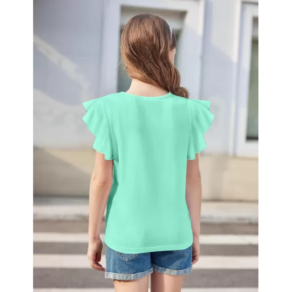 Arshiner Girls Shirts Short Sleeve Tee Ruffle Solid Summer Keyhole Neck Cotton Blouse Tops