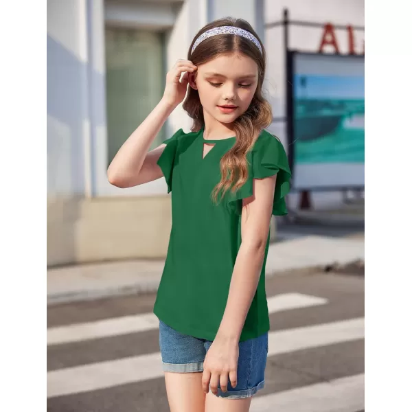 Arshiner Girls Shirts Short Sleeve Tee Ruffle Solid Summer Keyhole Neck Cotton Blouse Tops