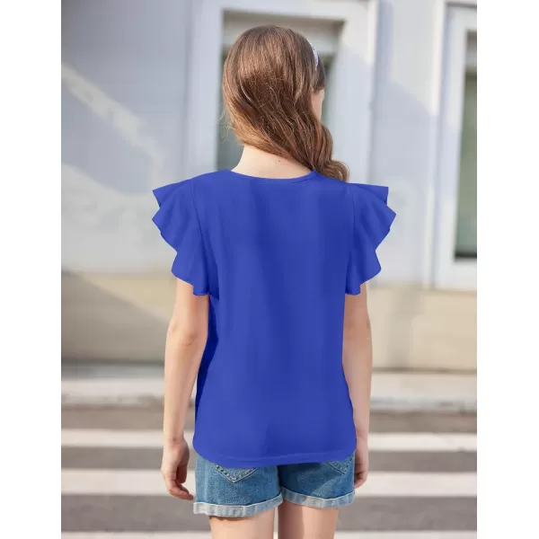 Arshiner Girls Shirts Short Sleeve Tee Ruffle Solid Summer Keyhole Neck Cotton Blouse Tops