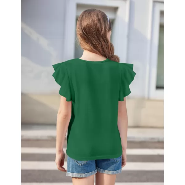 Arshiner Girls Shirts Short Sleeve Tee Ruffle Solid Summer Keyhole Neck Cotton Blouse Tops