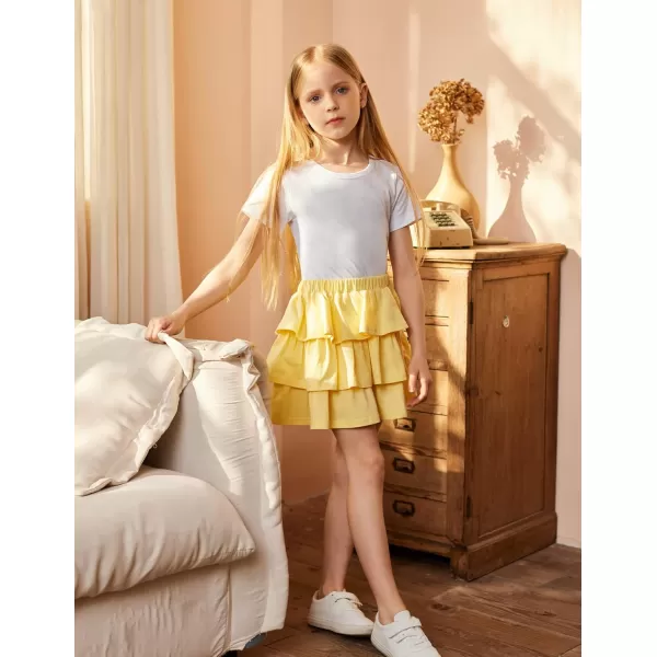 Arshiner Girls Summer Cute High Waist Ruffle Skirt Flared Pleated Solid Color Skirt