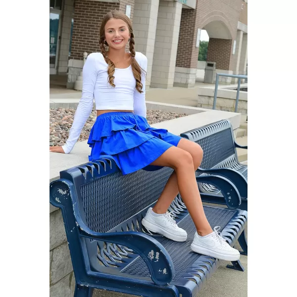 Arshiner Girls Summer Cute High Waist Ruffle Skirt Flared Pleated Solid Color Skirt