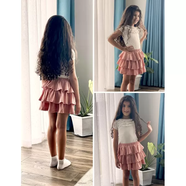 Arshiner Girls Summer Cute High Waist Ruffle Skirt Flared Pleated Solid Color Skirt