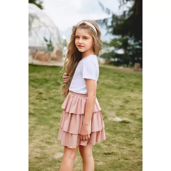 Arshiner Girls Summer Cute High Waist Ruffle Skirt Flared Pleated Solid Color Skirt