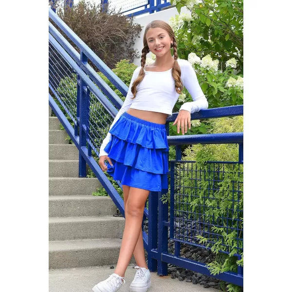 Arshiner Girls Summer Cute High Waist Ruffle Skirt Flared Pleated Solid Color Skirt