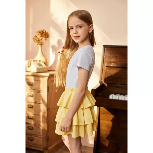 Arshiner Girls Summer Cute High Waist Ruffle Skirt Flared Pleated Solid Color Skirt