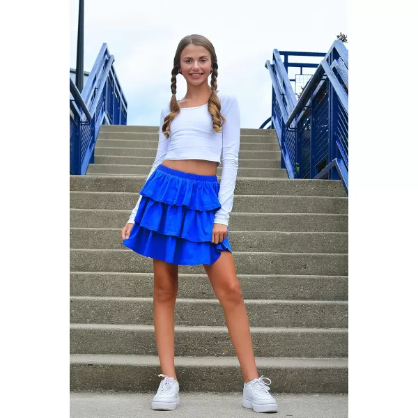 Arshiner Girls Summer Cute High Waist Ruffle Skirt Flared Pleated Solid Color Skirt