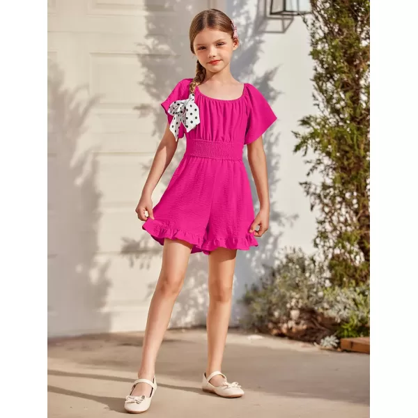 Arshiner Girls Summer Jumpsuits Tie Back Off Shoulder Short Sleeve One Piece Rompers Ruffle Smocked Casual Shorts Outfits