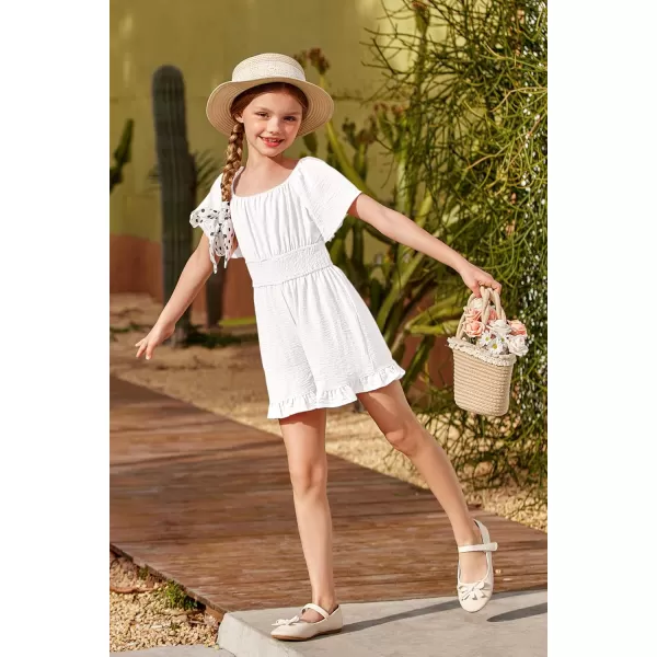 Arshiner Girls Summer Jumpsuits Tie Back Off Shoulder Short Sleeve One Piece Rompers Ruffle Smocked Casual Shorts Outfits