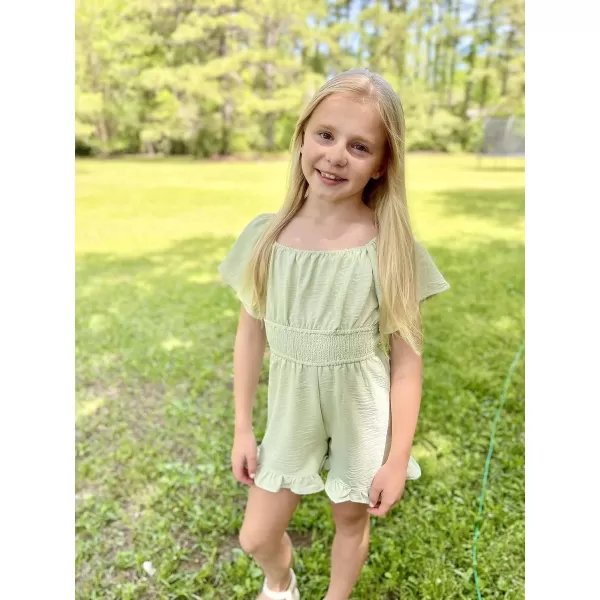 Arshiner Girls Summer Jumpsuits Tie Back Off Shoulder Short Sleeve One Piece Rompers Ruffle Smocked Casual Shorts Outfits
