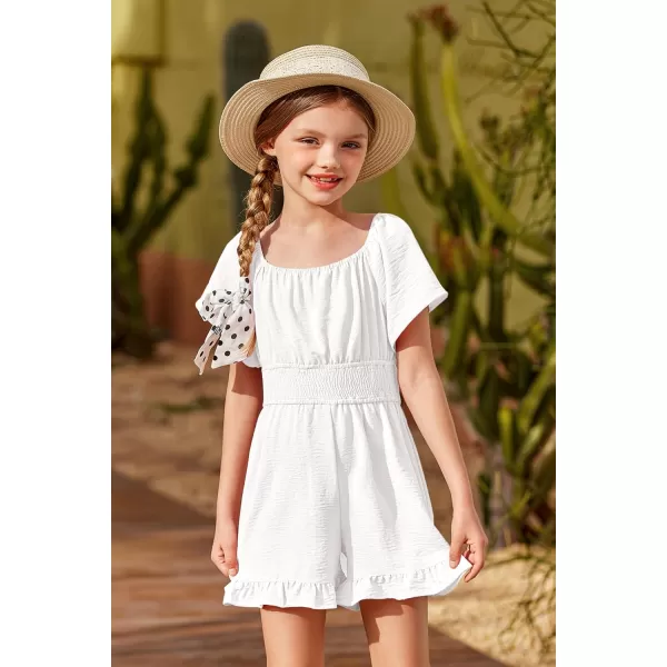 Arshiner Girls Summer Jumpsuits Tie Back Off Shoulder Short Sleeve One Piece Rompers Ruffle Smocked Casual Shorts Outfits