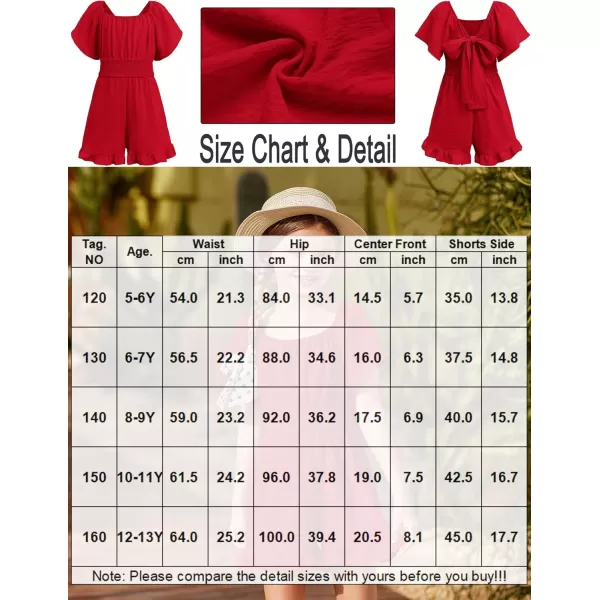Arshiner Girls Summer Jumpsuits Tie Back Off Shoulder Short Sleeve One Piece Rompers Ruffle Smocked Casual Shorts Outfits