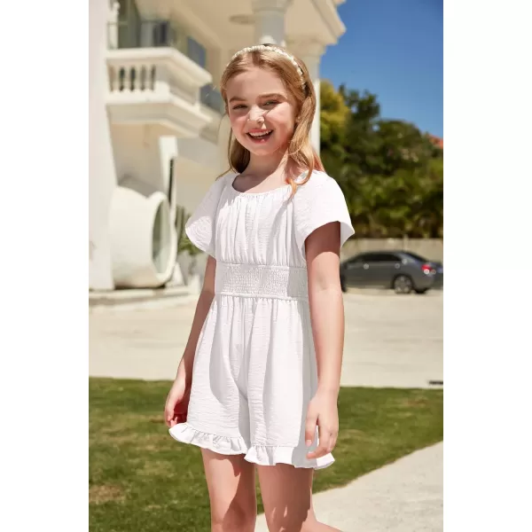 Arshiner Girls Summer Jumpsuits Tie Back Off Shoulder Short Sleeve One Piece Rompers Ruffle Smocked Casual Shorts Outfits