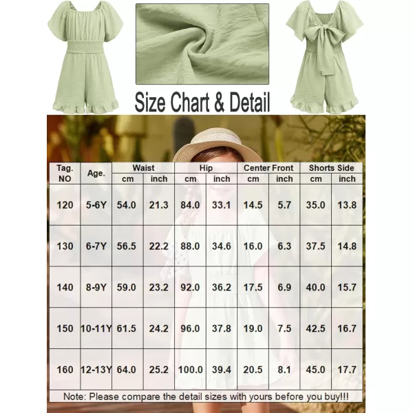 Arshiner Girls Summer Jumpsuits Tie Back Off Shoulder Short Sleeve One Piece Rompers Ruffle Smocked Casual Shorts Outfits