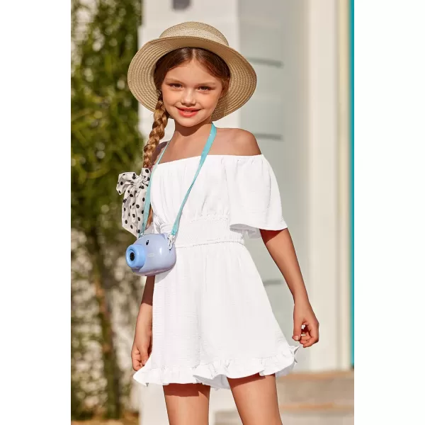 Arshiner Girls Summer Jumpsuits Tie Back Off Shoulder Short Sleeve One Piece Rompers Ruffle Smocked Casual Shorts Outfits