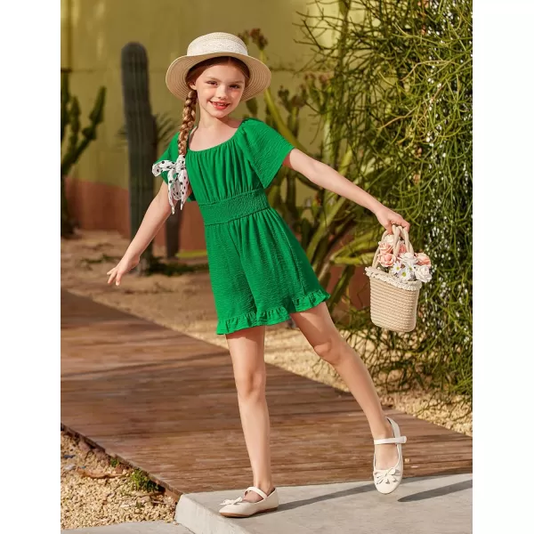 Arshiner Girls Summer Jumpsuits Tie Back Off Shoulder Short Sleeve One Piece Rompers Ruffle Smocked Casual Shorts Outfits