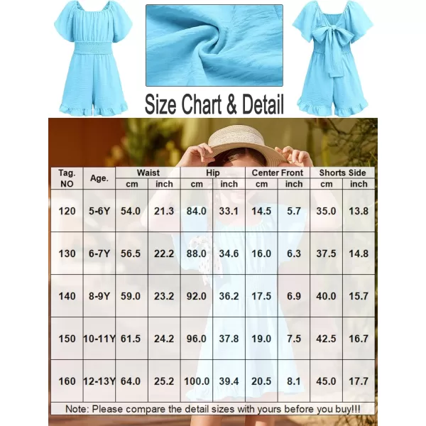 Arshiner Girls Summer Jumpsuits Tie Back Off Shoulder Short Sleeve One Piece Rompers Ruffle Smocked Casual Shorts Outfits