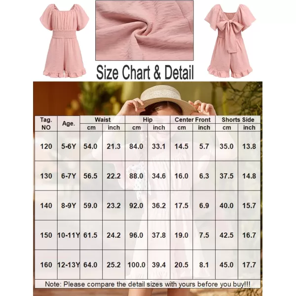 Arshiner Girls Summer Jumpsuits Tie Back Off Shoulder Short Sleeve One Piece Rompers Ruffle Smocked Casual Shorts Outfits