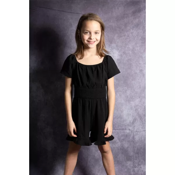 Arshiner Girls Summer Jumpsuits Tie Back Off Shoulder Short Sleeve One Piece Rompers Ruffle Smocked Casual Shorts Outfits