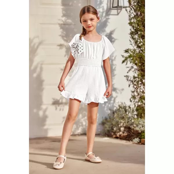 Arshiner Girls Summer Jumpsuits Tie Back Off Shoulder Short Sleeve One Piece Rompers Ruffle Smocked Casual Shorts Outfits