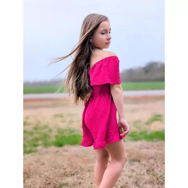 Arshiner Girls Summer Jumpsuits Tie Back Off Shoulder Short Sleeve One Piece Rompers Ruffle Smocked Casual Shorts Outfits