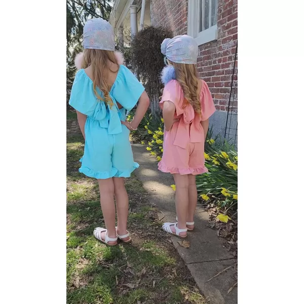Arshiner Girls Summer Jumpsuits Tie Back Off Shoulder Short Sleeve One Piece Rompers Ruffle Smocked Casual Shorts Outfits