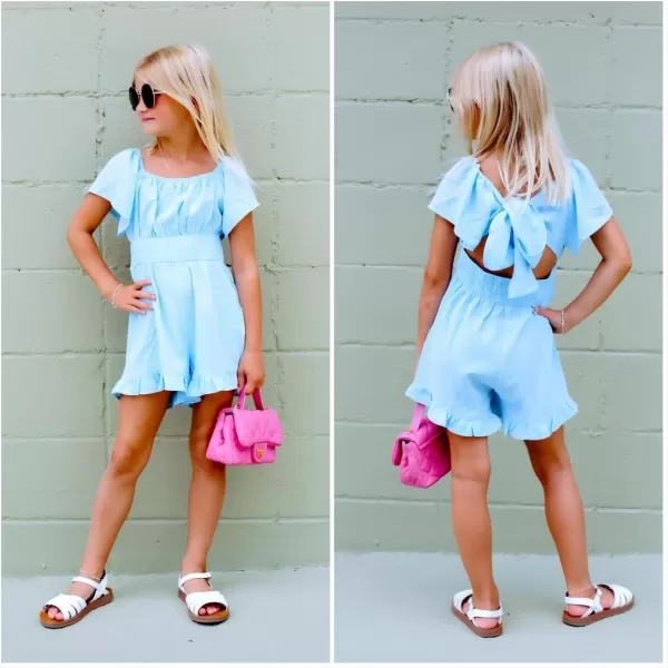 Arshiner Girls Summer Jumpsuits Tie Back Off Shoulder Short Sleeve One Piece Rompers Ruffle Smocked Casual Shorts Outfits