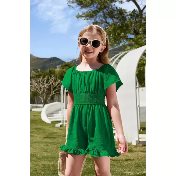 Arshiner Girls Summer Jumpsuits Tie Back Off Shoulder Short Sleeve One Piece Rompers Ruffle Smocked Casual Shorts Outfits