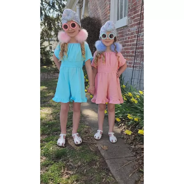 Arshiner Girls Summer Jumpsuits Tie Back Off Shoulder Short Sleeve One Piece Rompers Ruffle Smocked Casual Shorts Outfits