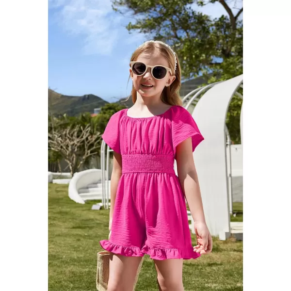 Arshiner Girls Summer Jumpsuits Tie Back Off Shoulder Short Sleeve One Piece Rompers Ruffle Smocked Casual Shorts Outfits