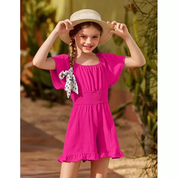 Arshiner Girls Summer Jumpsuits Tie Back Off Shoulder Short Sleeve One Piece Rompers Ruffle Smocked Casual Shorts Outfits