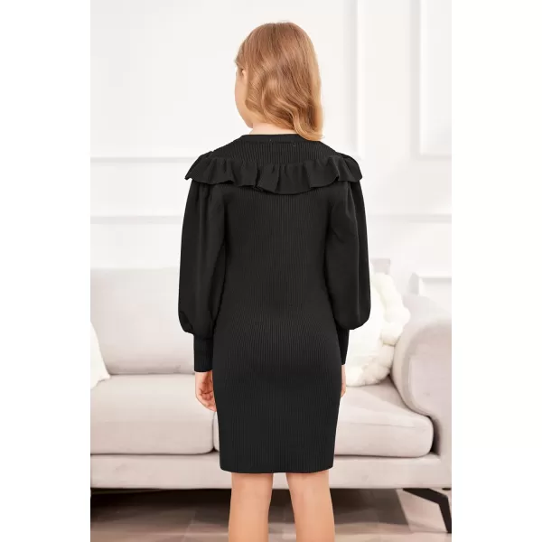 Arshiner Girls Sweater Dress Crew Neck Knit Puff Long Sleeves Ruffles Fall Winter Jumper Pullover Dresses for 5-14 Years