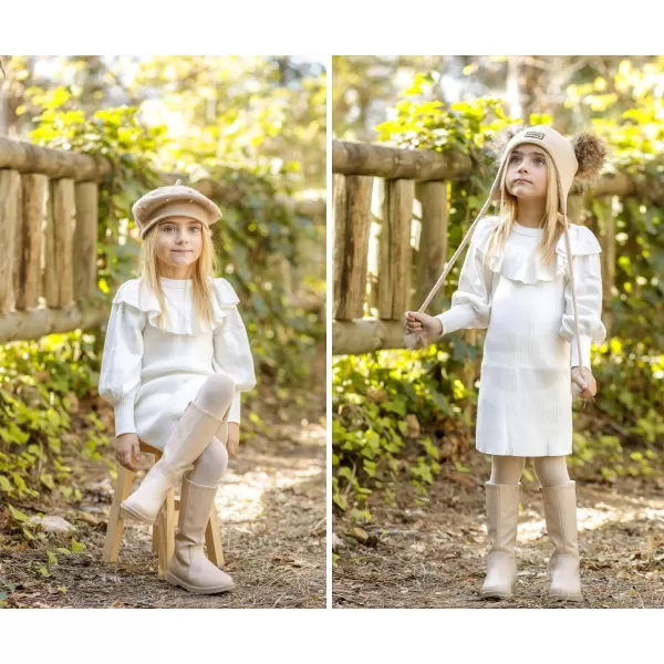 Arshiner Girls Sweater Dress Crew Neck Knit Puff Long Sleeves Ruffles Fall Winter Jumper Pullover Dresses for 5-14 Years
