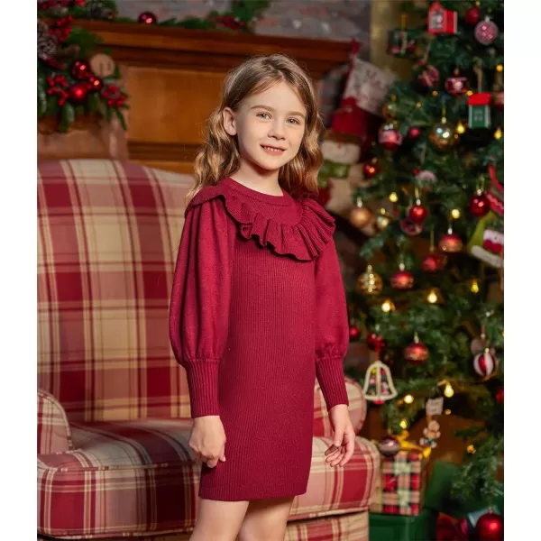 Arshiner Girls Sweater Dress Crew Neck Knit Puff Long Sleeves Ruffles Fall Winter Jumper Pullover Dresses for 5-14 Years