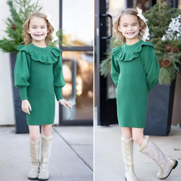 Arshiner Girls Sweater Dress Crew Neck Knit Puff Long Sleeves Ruffles Fall Winter Jumper Pullover Dresses for 5-14 Years