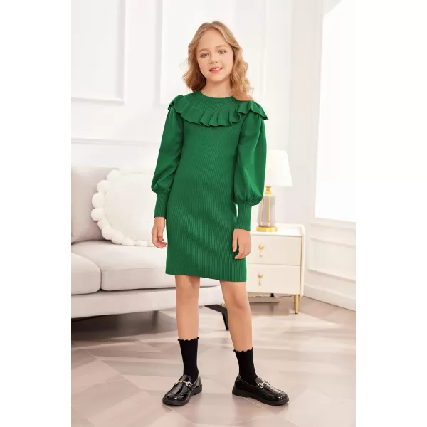 Arshiner Girls Sweater Dress Crew Neck Knit Puff Long Sleeves Ruffles Fall Winter Jumper Pullover Dresses for 5-14 Years