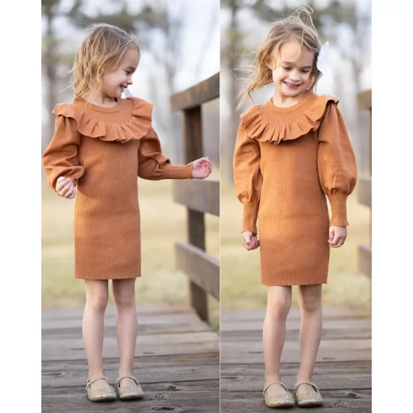 Arshiner Girls Sweater Dress Crew Neck Knit Puff Long Sleeves Ruffles Fall Winter Jumper Pullover Dresses for 5-14 Years