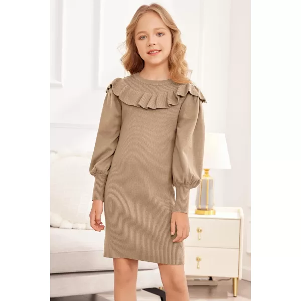Arshiner Girls Sweater Dress Crew Neck Knit Puff Long Sleeves Ruffles Fall Winter Jumper Pullover Dresses for 5-14 Years