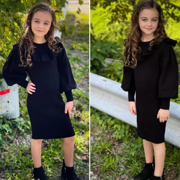 Arshiner Girls Sweater Dress Crew Neck Knit Puff Long Sleeves Ruffles Fall Winter Jumper Pullover Dresses for 5-14 Years