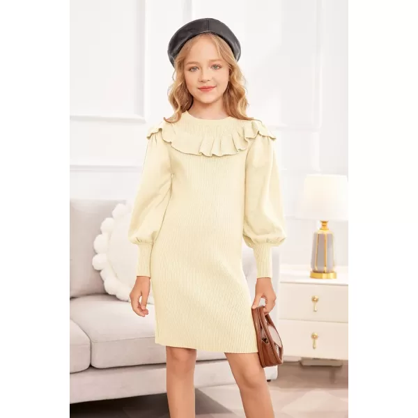 Arshiner Girls Sweater Dress Crew Neck Knit Puff Long Sleeves Ruffles Fall Winter Jumper Pullover Dresses for 5-14 Years