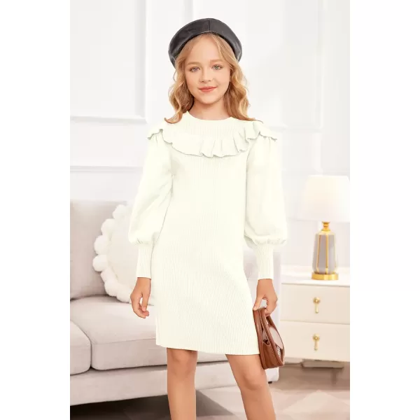 Arshiner Girls Sweater Dress Crew Neck Knit Puff Long Sleeves Ruffles Fall Winter Jumper Pullover Dresses for 5-14 Years